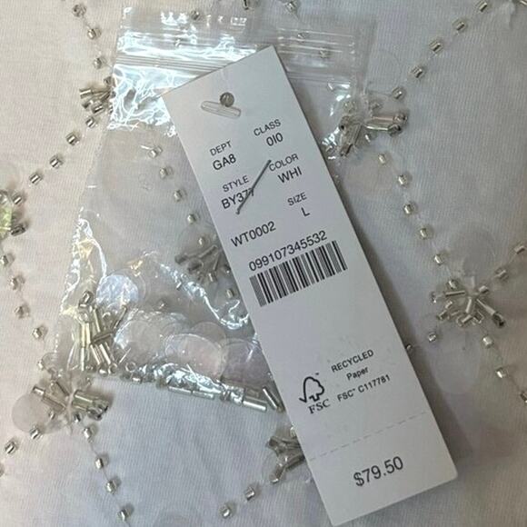 NWT J.Crew White Sequin Cropped Cotton Tee Shirt Size L - Picture 7 of 7